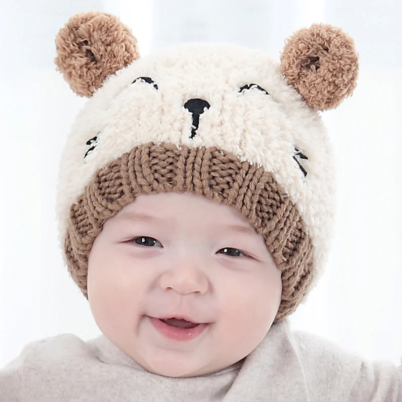 Molixinyu 2 шт./партия, теплая шапка для маленьких мальчиков и девочек, комплект с шарфом, детская зимняя шапка, шарф, вязаная детская шапка с ушками для мальчиков и девочек - Цвет: Beige