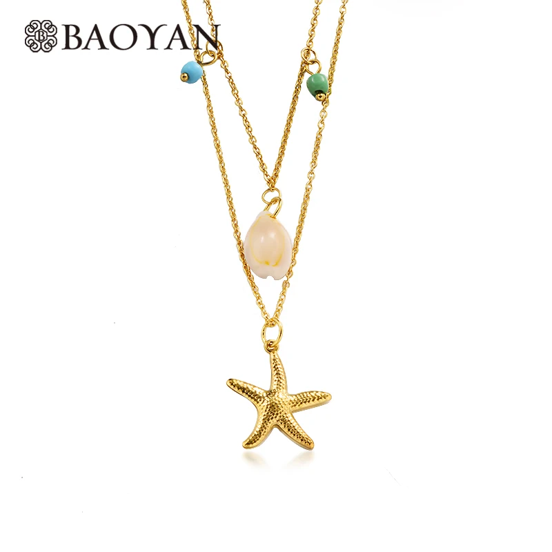 

Baoyan Bohemian Starfish Shell Multi Layer Necklaces 2019 For Women Y Gold Sliver Fashion Necklaces & Pendants Ocean Jewelry