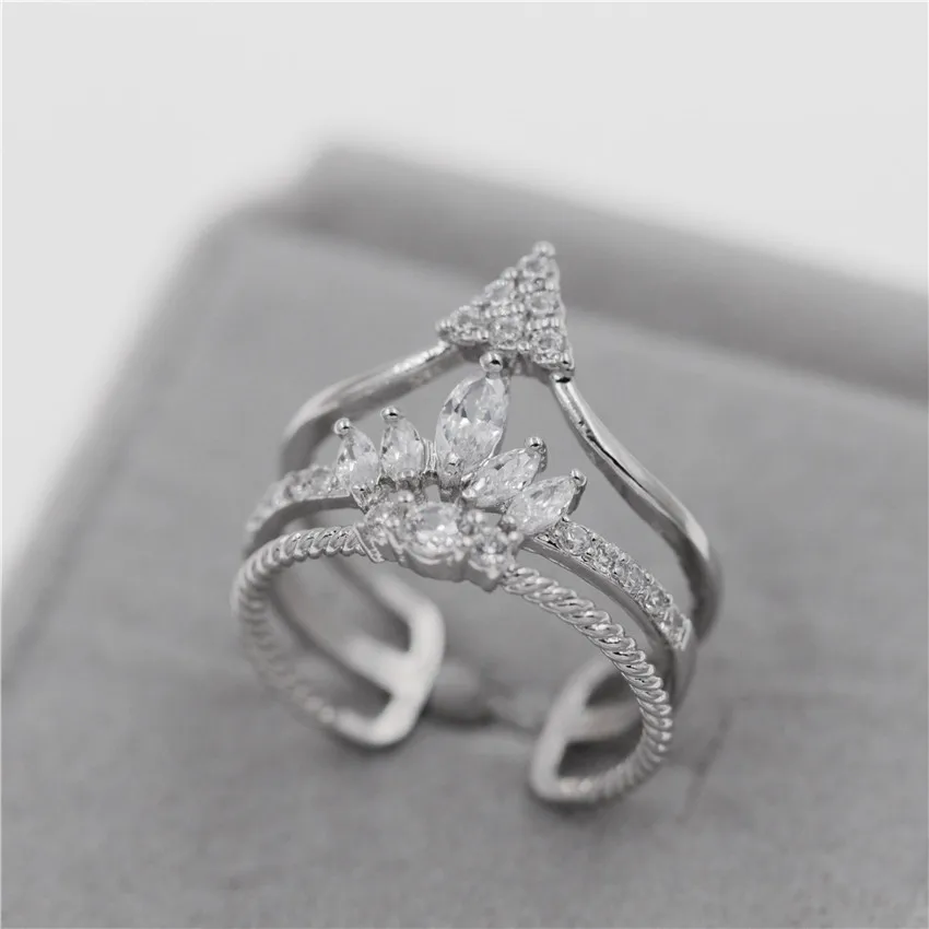 Uloveido best подарок серебряные украшения Цвет Princess Crown изменять размер кольца кубического циркония камень Knuckle Кольца Для женщин Jewelry Y336