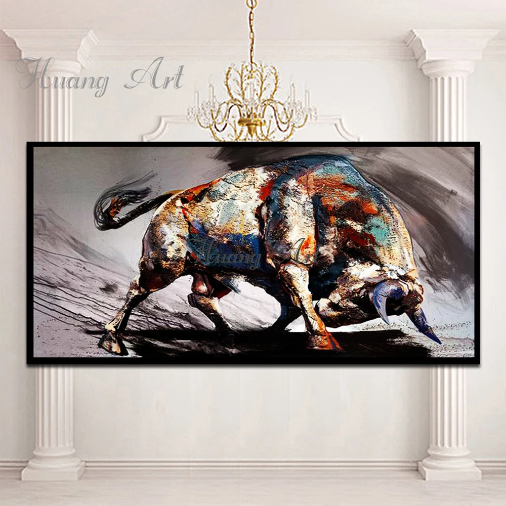 Ручная роспись маслом картины современный минималистский Черный и белый цвета bull крупного рогатого скота fortune гостиная зал проход фонового изображения