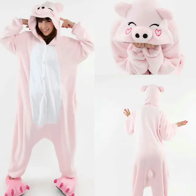 Flannel cute footed Cosplay Pajama Sets Women Couple Clothes Family