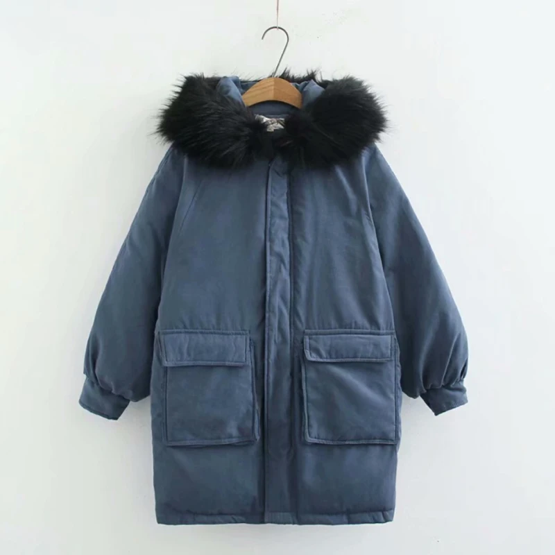 Large Size Cotton Coat Female Korean Version College Wind Fat Plus Fertilizer Increase Fur Collar Hooded Long Loose Jacket Thick Large Size Cotton Coat Female Korean Version College Wind Fat Plus Fertilizer Increase Fur Collar Hooded Long Loose Jacket Thick