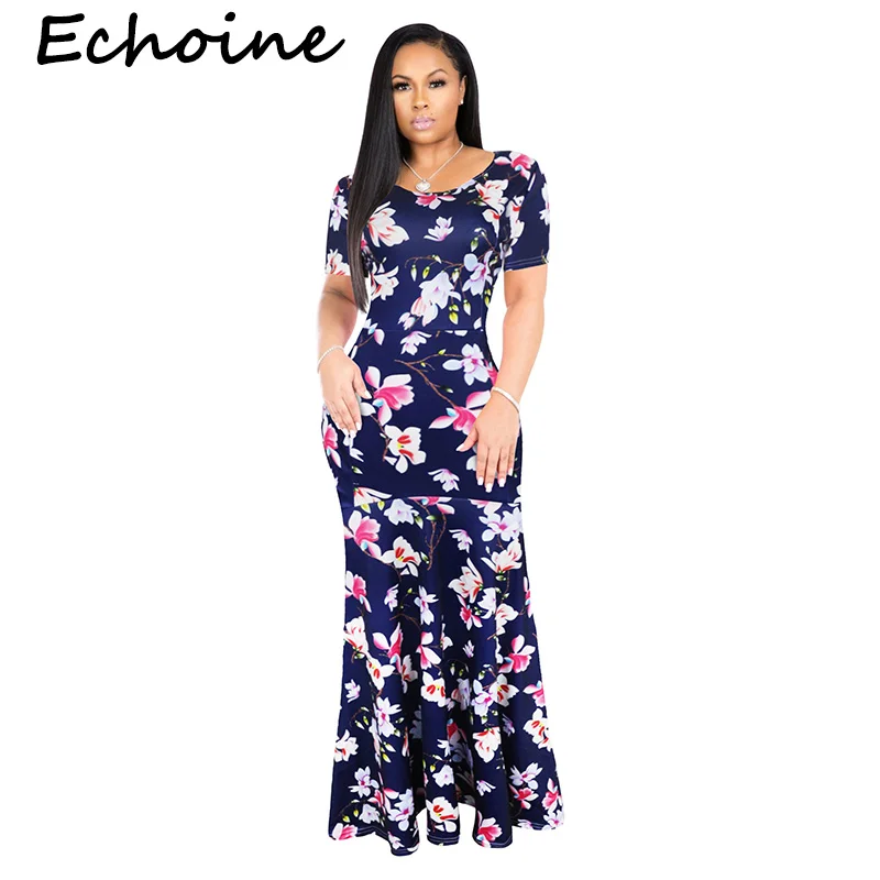 

Echoine Fashion Print Floral Long Dress Short Sleeve O-Neck Beach Dress Summer Dress 2019 Vestidos 6 Color