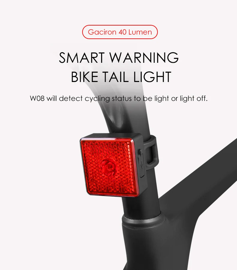 Best Gaciron Smart Tail light 40 Lumen Bike Warning Lamp Bicycle Rear Light LED Rechargeable Waterproof Hangable for Riding Running 2