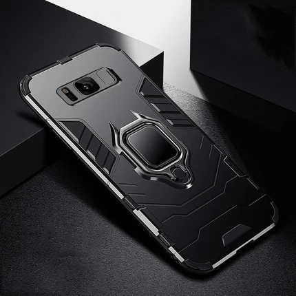 Black С держателем противоударный бронированный чехол для Samsung Galaxy S8 S9 S10 плюс S10E силиконовый TPU+ PC задняя крышка корпуса аксессуар для телефона Samsung Galaxy Note 9 - Цвет: Black
