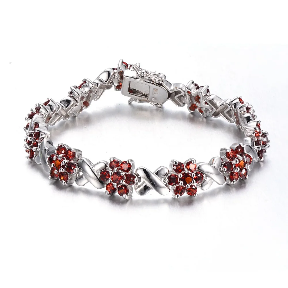 

Hutang Cute Flower Natural Garnet Bracelet Solid 925 Sterling Silver Link Flower Bracelet Fine Jewelry Gemstone For Women Girl