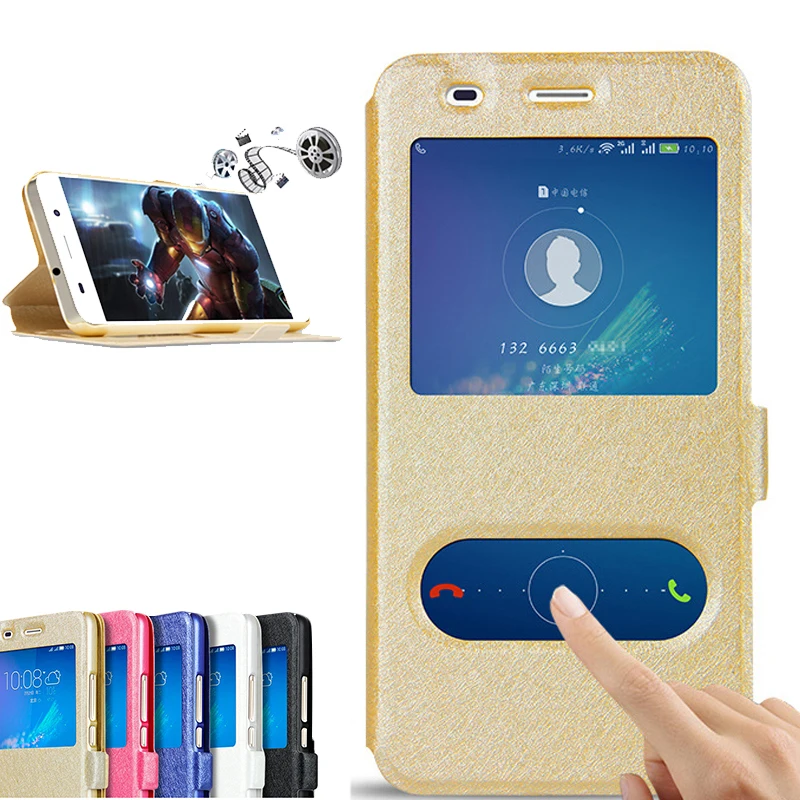 

For Huawei Y6 II Y6 2 Case Luxury Quick Answer View Window Flip Silk PU Leather Case For Huawei y6ii 2 5.5" Phone Cases