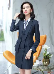 2019 Формальные Элегантные Для женщин женская одежда костюмы для Для женщин Бизнес Костюмы Блейзер наборы для офиса форма стили синий в