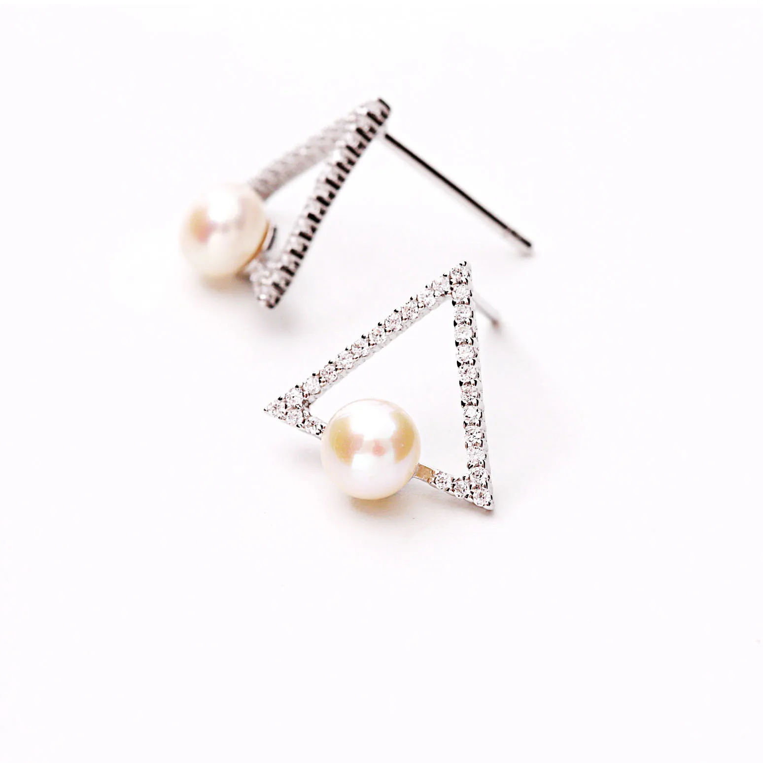 triangle pearl CZ earring 100% 925 Sterling silver Jewelry fashion Hypoallergenic Stud earrings for women gift