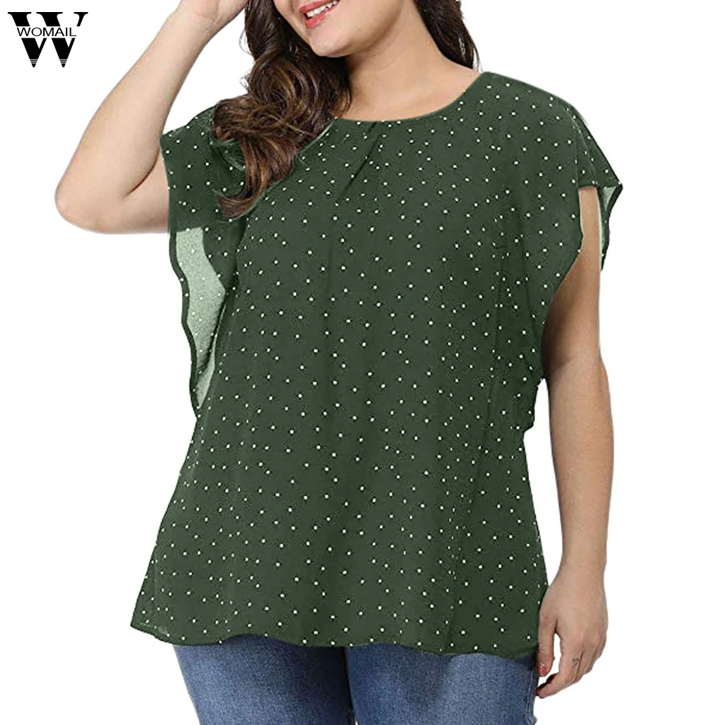 

Womail Butterfly Sleeve Women's Plus Size Blouse Casual Faashion Large Size Top Polka Dot Chiffon Blouse For Ladies JULY1 Hauts
