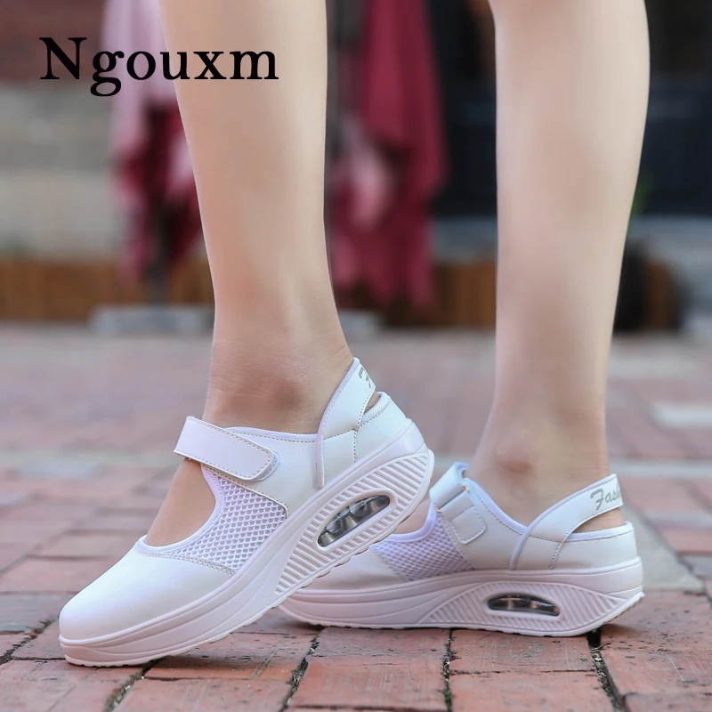 

Ngouxm Summer Women Flat Platform Air mesh Shoes Woman hook loop breathable Casual Mary Janes air cushion female shoes
