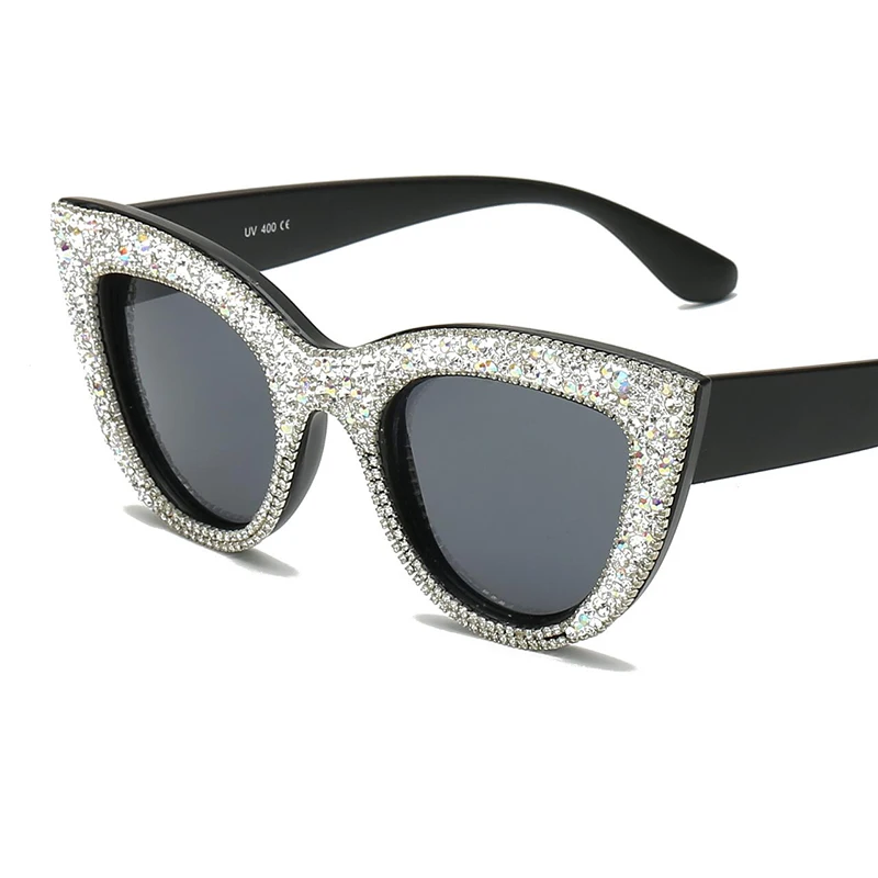 

2019 High Quality Cat Eye Vintage Brand Designer Crystal Sunglasses Women Bling Rhinestone Glasses Rave Festival Party Eyewear