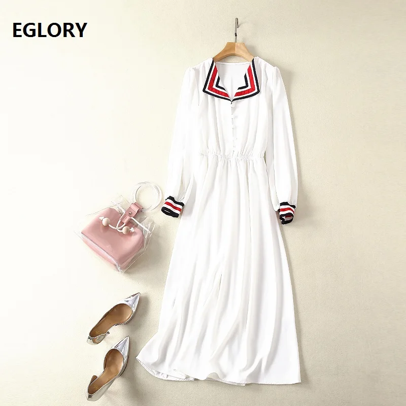 Women's Clothing Dresses 2019 Spring Summer Fashion Work Dress Women Striped Color Block Long Sleeve White Button Dress Office