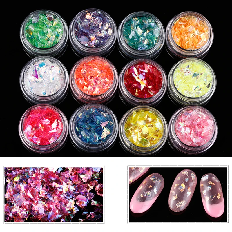 

1 Box Irregular Shell Cellophane Sequins Glitter Holographic Shining Colorful Sticker Nail Art Decorations Manicure DIY Decors