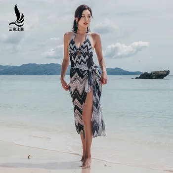 

SANQi female swimsuit female Siamese triangle dress skirt conservative small chest gathered steel plate sexy hot swimwear suit