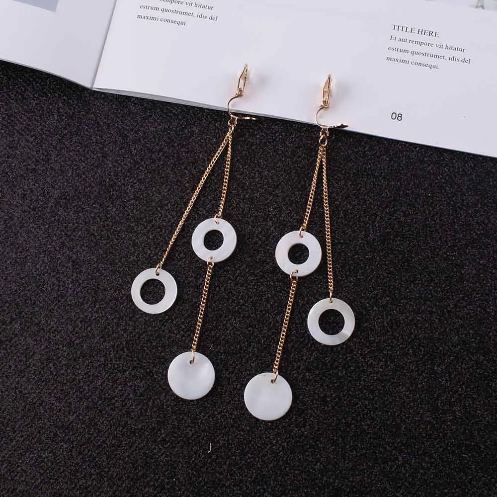 Long Earrings Korean Style Female Simple Shell Geometric clip on earrings non pierced earrings