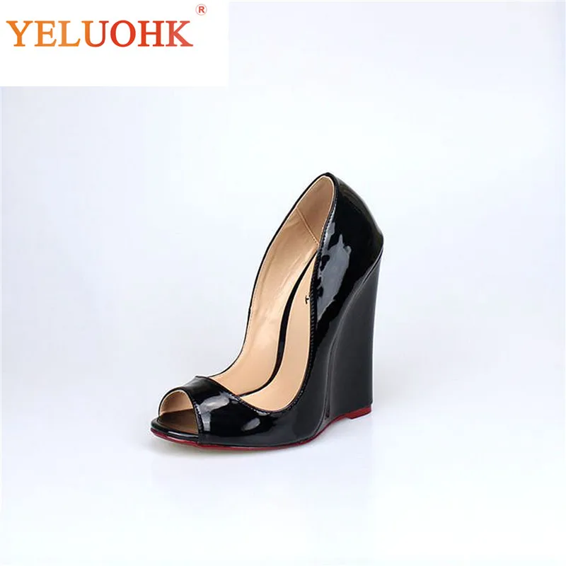 

40-46 Extreme High Heel 14cm Wedges Heel Peep Toe Sexy High Heel Slip on Fashion Sexy Women Pumps Big Size