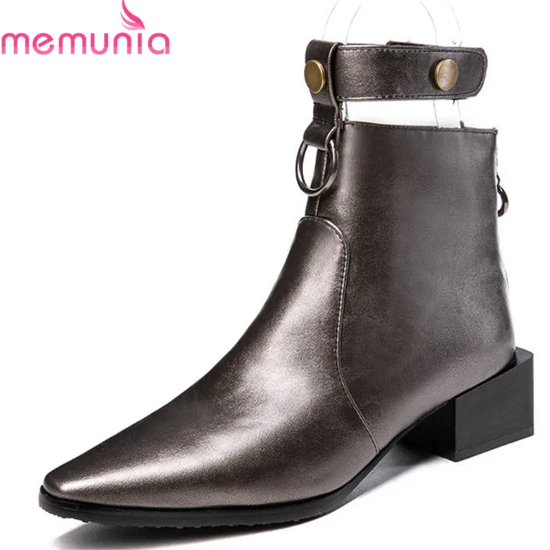 

MEMUNIA 2020 new arrival ankle boots for women pointed toe autumn winter boots zipper fashion square heels shoes woman black