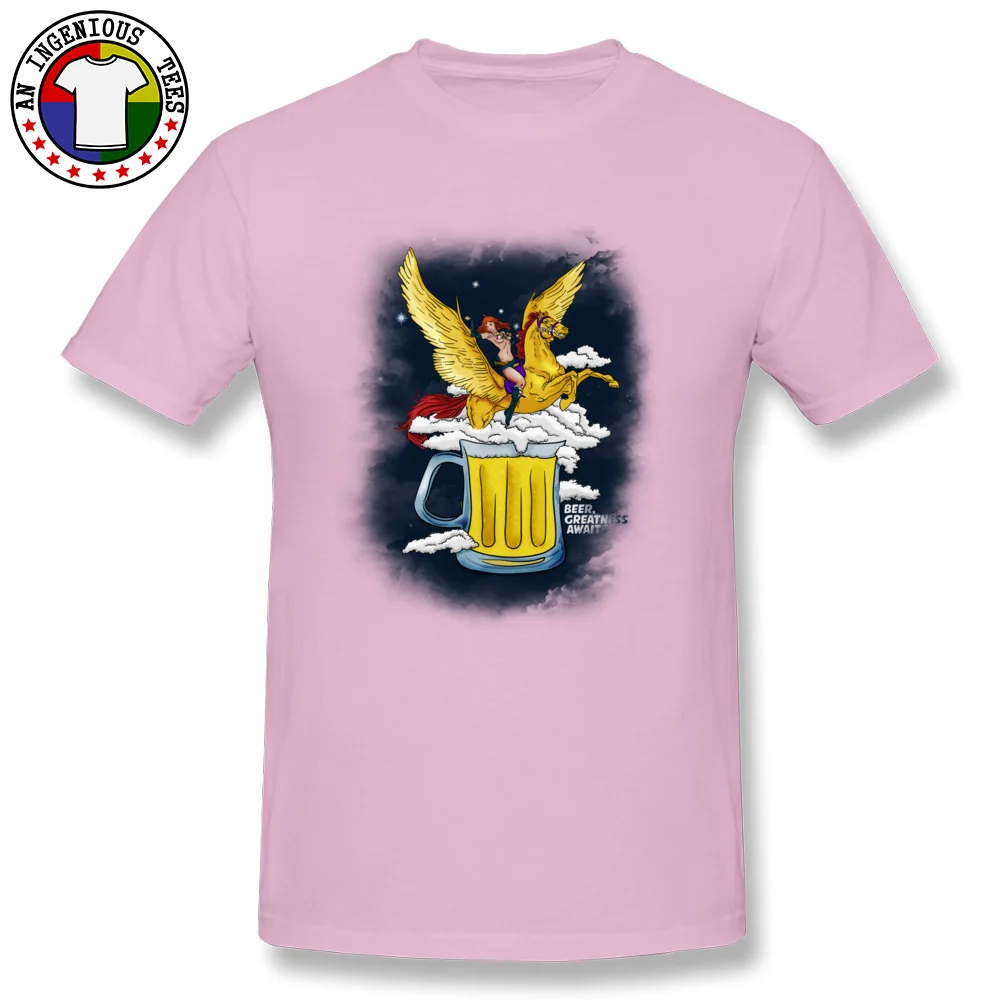 Beer Greatness Awaits Casual Tops Shirts Short Sleeve for Men Pure Cotton Summer Crew Neck T Shirts Custom Tees Fashionable Beer Greatness Awaits pink