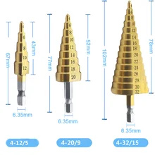 3pcs Sheet metal tools Drill Core 4-12/20/32mm 1/4 Hex Titanium Step Cone Drill Bit Hole Cutter Metal Hex Bits hex titanium step cone drill bit hole cutter 4 32mm hss 4241 for sheet metal