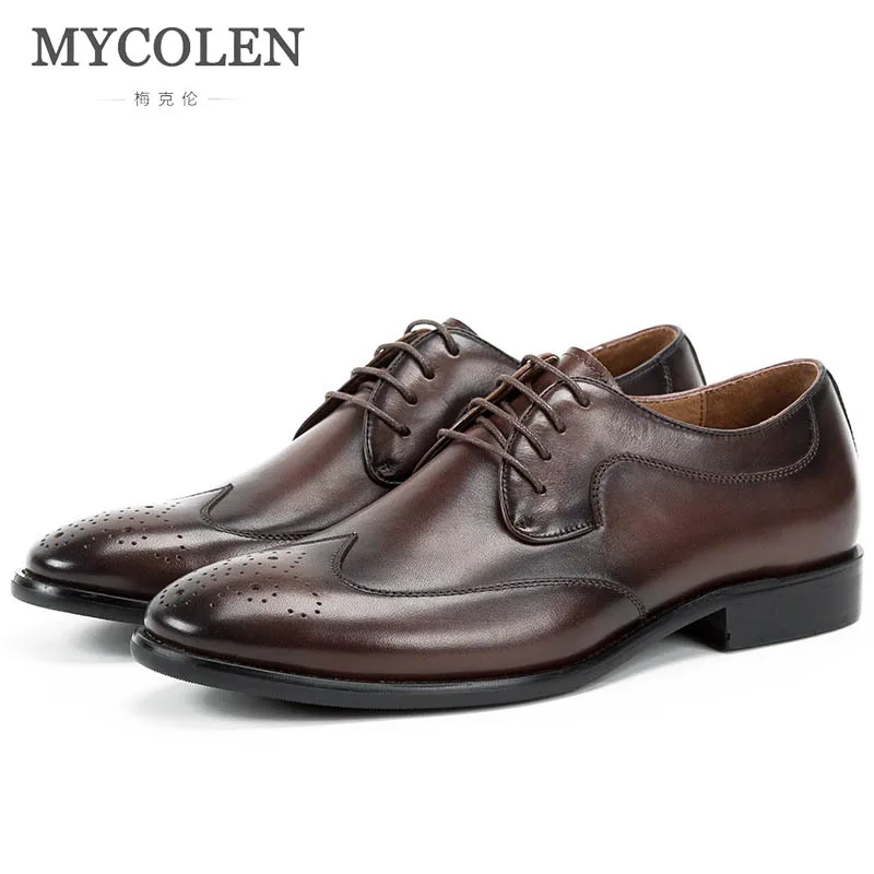 

MYCOLEN Genuine Leather Men Formal Shoes Luxury Brand Top Fashion Male Flat Handmade Men'S Dress Shoes Zapatos De Hombre
