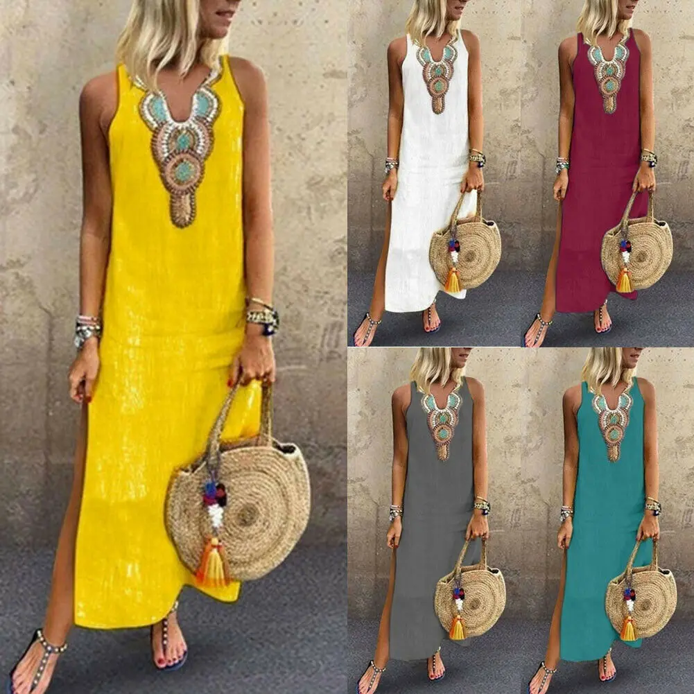 

Women Summer Boho Long Maxi Dress Evening Party Floral Print Beach Dresses Casual Vestidos Femme Sundress