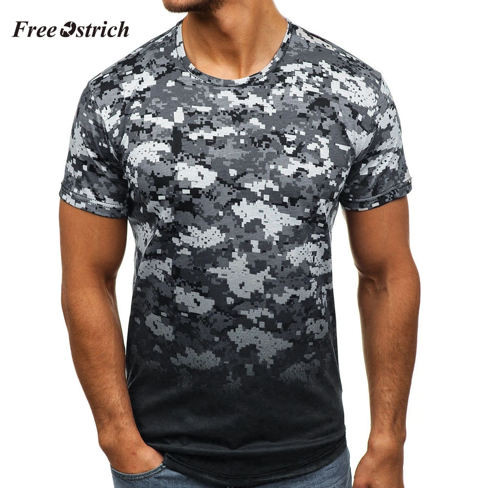 

Free Ostrich Men's Casual Camouflage Print T-shirt Army Cotton T-shirt For Men O Neck Pullovers Short Sleeve Handsome Tees
