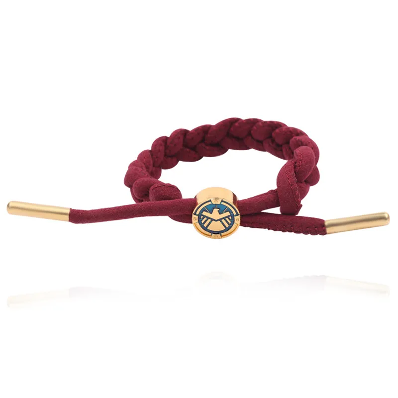 Avengers Aegis Logo Bracelet Handmade Red Black Leather Rope Chain Boho Women Men Charm Wrap Bracelets Jewelry Accessories - Окраска металла: 1