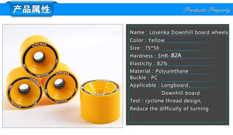 [75 мм* 56 мм 82A] 4 шт./партия Losenka прочный PU колесо для длинного скейтборда спуск торможения, большие скейтборды колеса