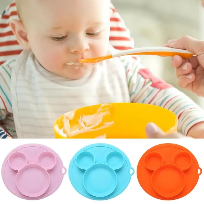 

Kids Children Baby Plate cute Bear Paw Silicone Dishes Bowl With Suction Cup Feeding Divided Mat Dishes For Baby Toddler
