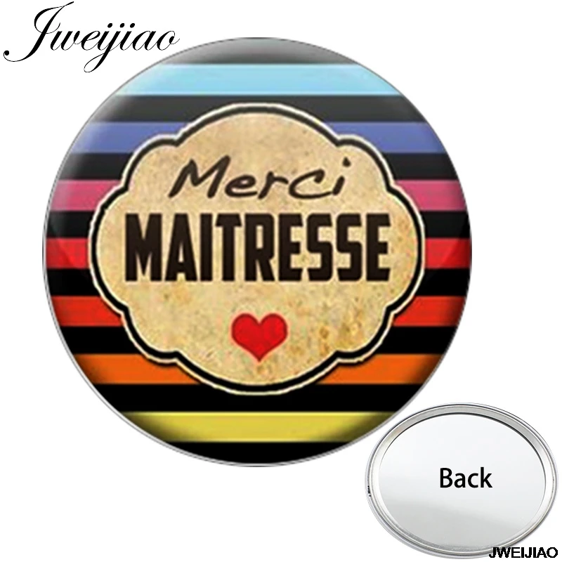 

JWEIJIAO Merci MAITRESSE One Side Flat Pocket Mirror Mini Super Maitresse Teachers Compact Portable Makeup Vanity Hand Mirrors