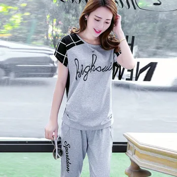 

Women Loose Set Short Sleeve Pants Set Women Sportswear Fitness Sports Suit Outfit Plus Size