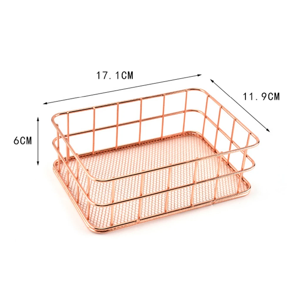 Small rectangle Розовое золото, полка для ванной, металлическая проволока, корзина для хранения, органайзер, держатель для косметики, домашний офис, стол, Коллекция туалетных принадлежностей, скандинавский стиль - Цвет: Small rectangle