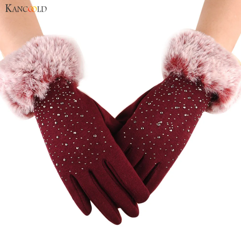 

New Arrival Women Winter Gloves Screen Sensor Fittness Fur Patched Elegant Warm Mittens Fashion Female Sensor Guantes nov07 P