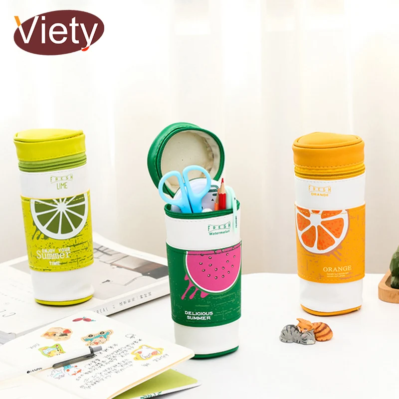 

Cup Design Fruit Creative PU pencil bag school supplies sationery student pencil case Stationery Storage Organizer Case