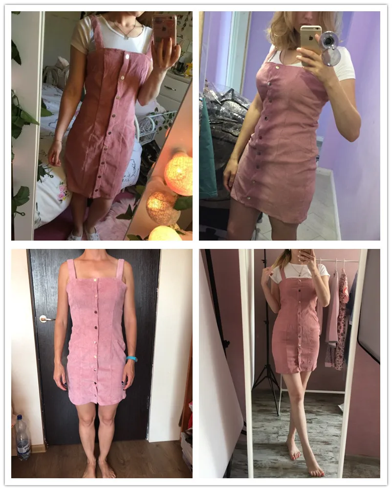 Button Up Strap Form Solid Dress 2019 Summer Sleeveless Sheath Pinafore Dress Women Pink Slim Short Preppy Dress