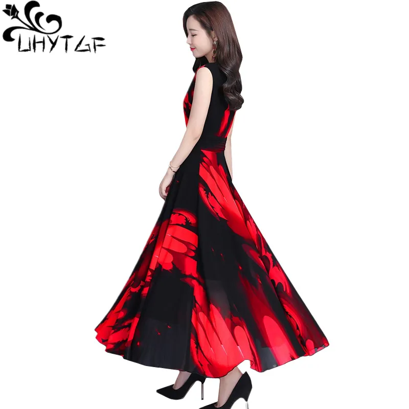 

UHYTGF Summer Dress Women Fashion Chiffon Bohemian Long Dresses Elegant Female Bohemian Party Dress High End Sexy Dresses 4XL336