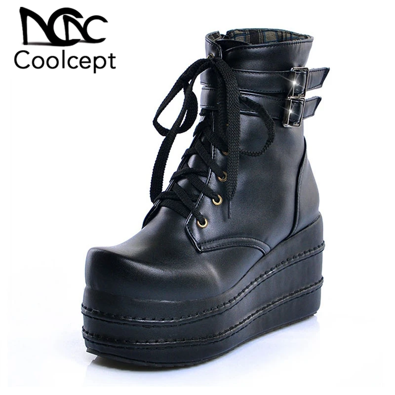 

Coolcept Size 31-50 Women High Heel Boots Round Toe Platform Zipper Ladies Shoes New Design Fashion Short Boots Women Footwear