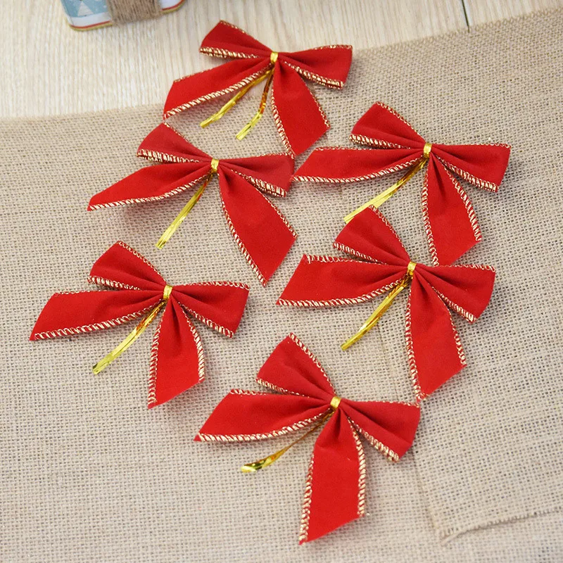 6PCS/Bag Red Christmas Bows 10cm Xmas Party Decoration Home Creative Decor DIY Bows Christmas Tree Wreath Suppliers