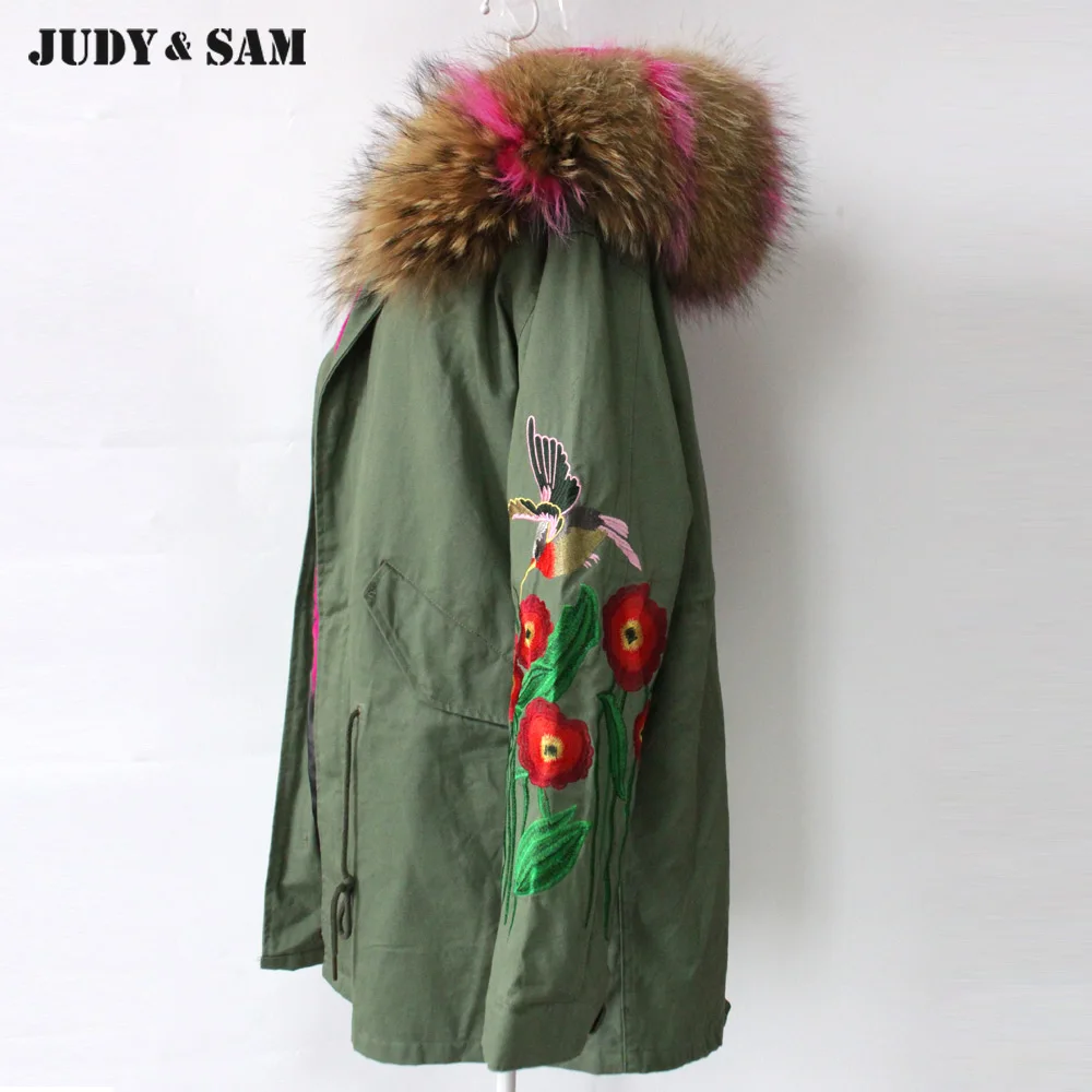 Doublure Bas Fausse Manteau 2018 Femmes Col Grand Coton D'hiver Le Veste Fourrure Capot Pic Raton Brodé Laveur Véritable Vers Color Oversize Pour Parka De En 0x0qz7O