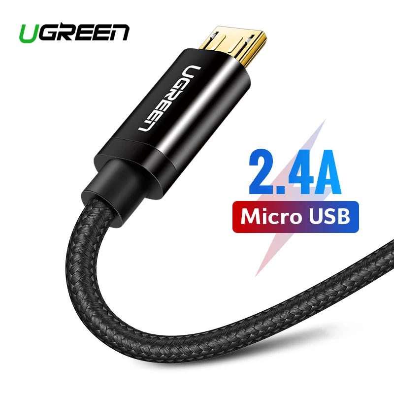 Ugreen Micro USB Кабель 2.4A Нейлоновый Шнур для Зарядки Телефона USB-кабель Провод для Быстрой Зарядки для Samsung s Huawei Xiaomi HTC LG Планшет Android зарядное устройство для телефона Кабель Micro USB - изображение