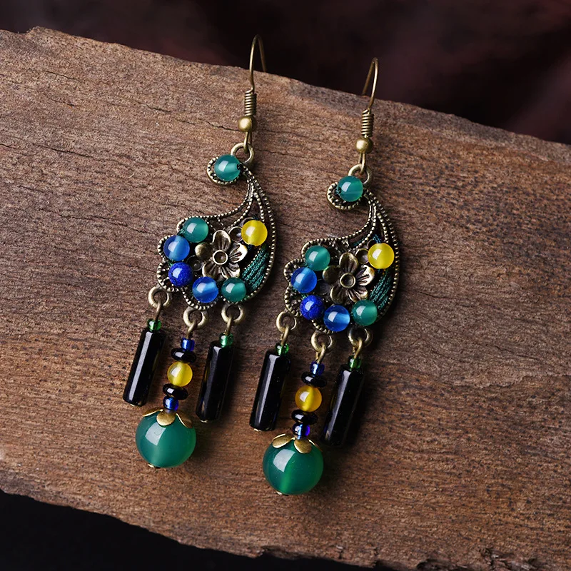 

Wuduo Chinese Homemade Handmade Ethnic Jewelry Ethnic Wear Women Earrings Natural Stone Earrings Novelty Earrings