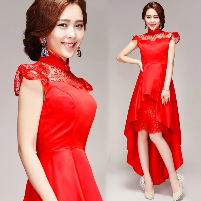 

Backlakegirls Vintage Asymmetrical Lace High Neck Evening Dress Elegant Embroidery Flowers Red Sleeveless Evening Gowns 2018 Hot