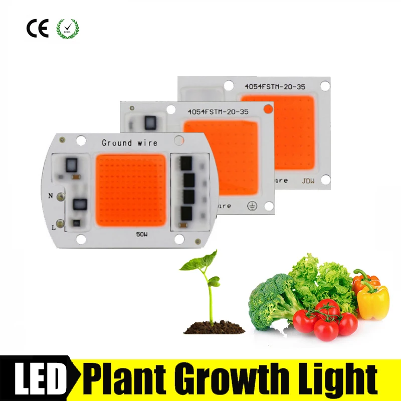 Полный спектр светодиодный фито-светильник 20 Вт 30 Вт 50 Вт AC220V высокомощный COB Чип светодиодный светильник для выращивания растений фитолампа для гидропоники