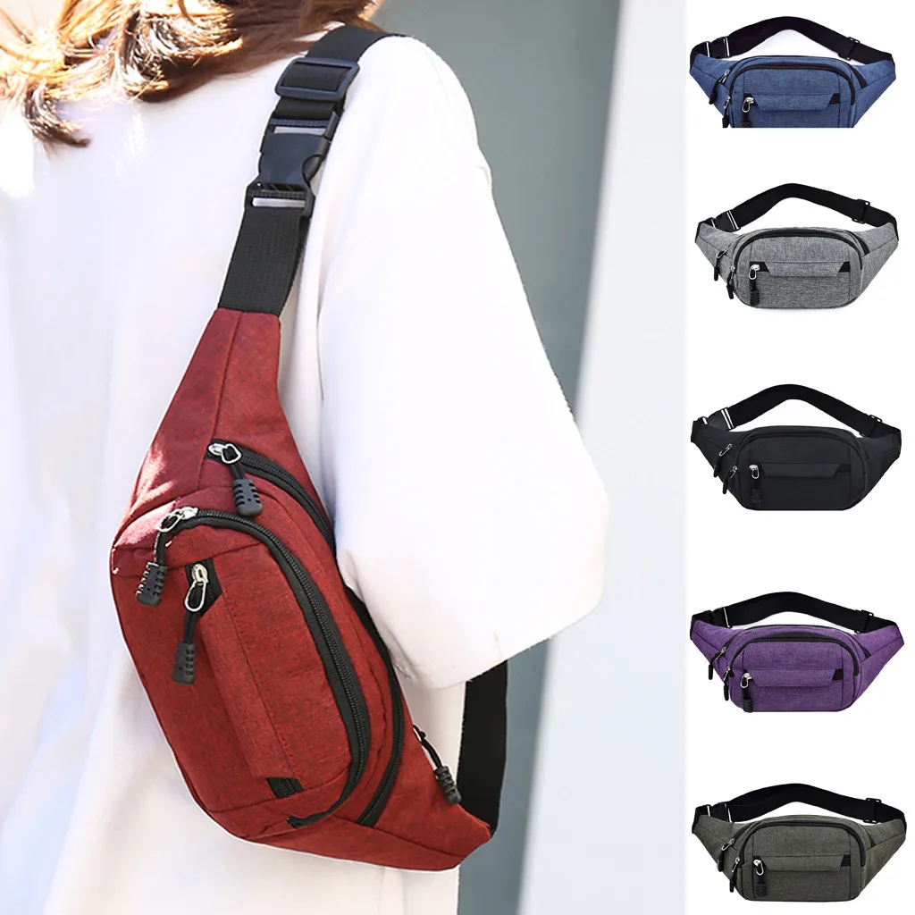 

Waist bag Men's And Women‘s Simple Leisure Fashion solid color Oxford Sport Fitness Waist Packs Crossbody bag