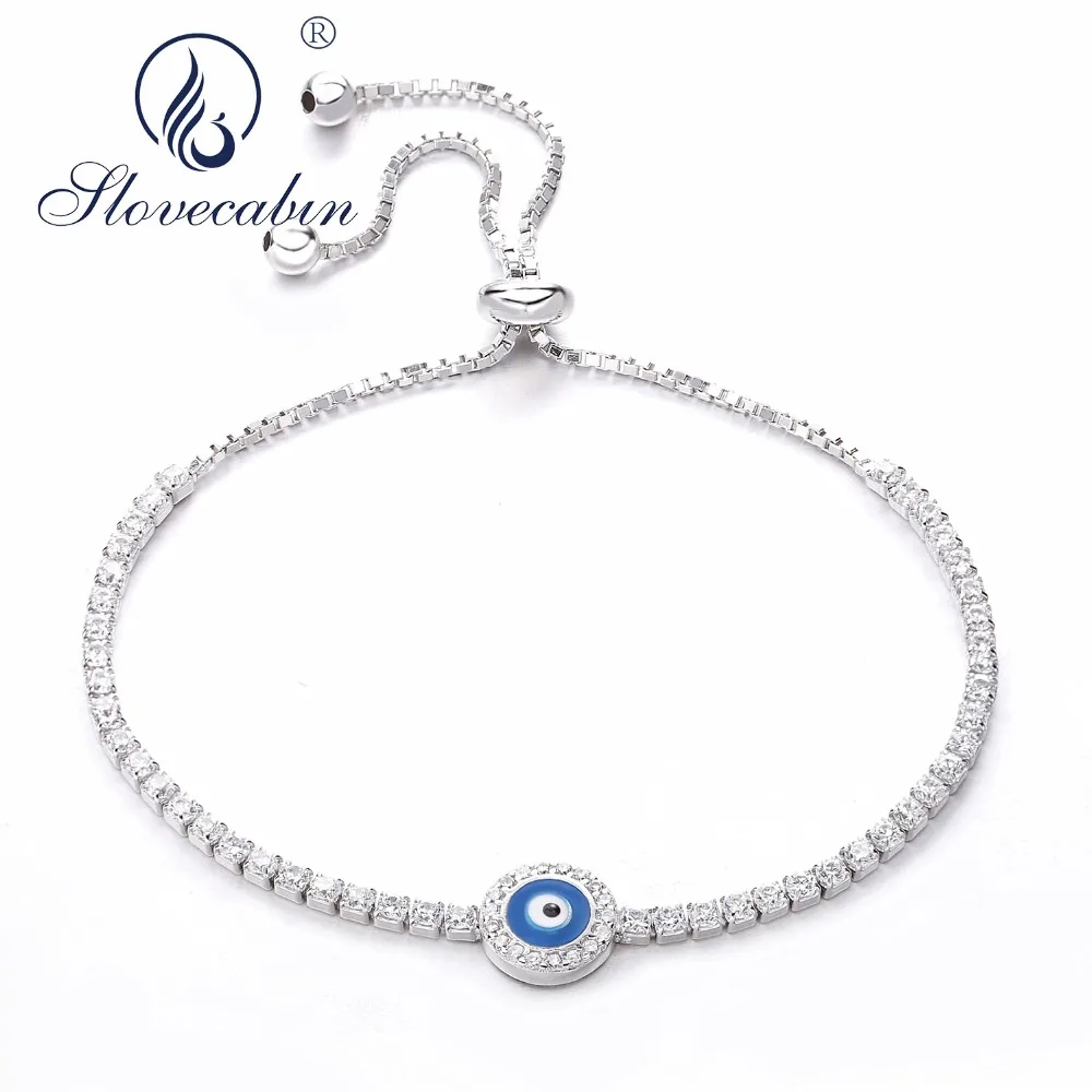 

Slovecabin European Popular 925 Sterling Silver 2018 Autumn Cubic Zircon Round Evil Eye Charm Bracelet Adjustable Chain Bracelet