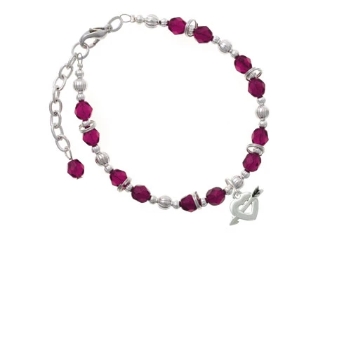 Heart with Arrow Magenta Beaded Bracelet