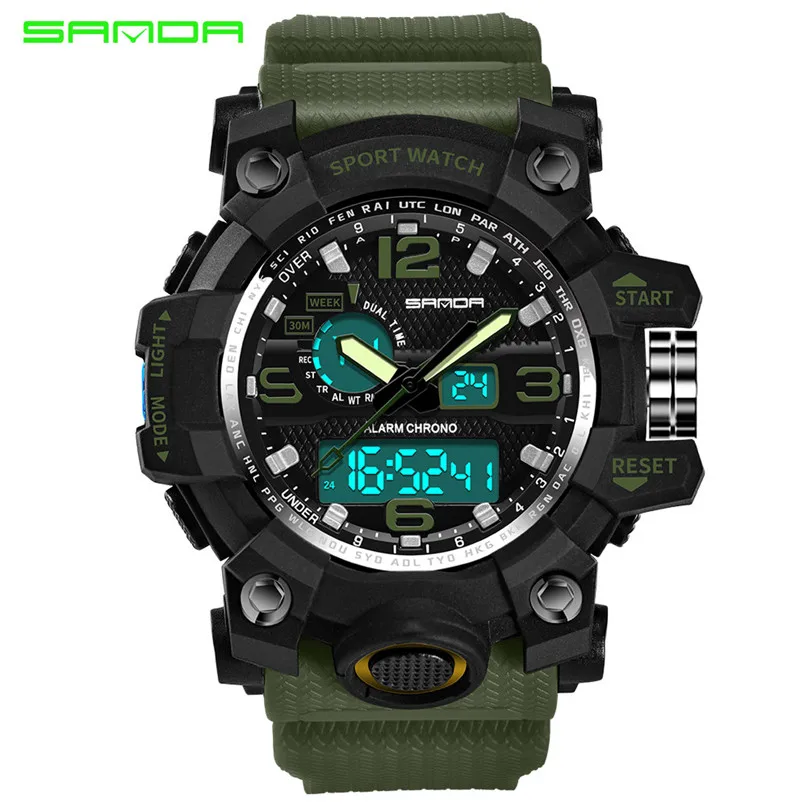 Men Sports Watches Dual Display Analog Digital LED Electroni