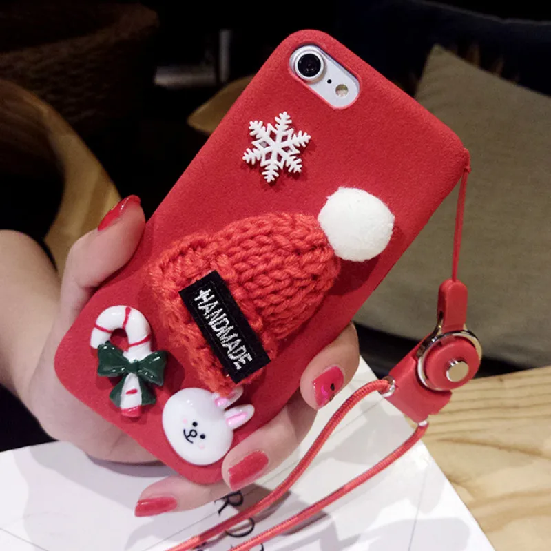 PlaidChristmas Розовый и красный цвет шляпа подарок чехол для iPhone X XR XS Max Меховой 6 6S 7 8
