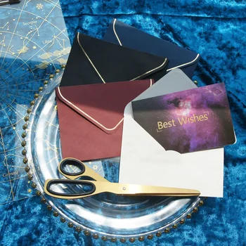 

25pcs Purple Nebula Gold Best Wish Card Envelope As Greeting Card Wedding Birthday Party Invitation DIY Decor Gift Card